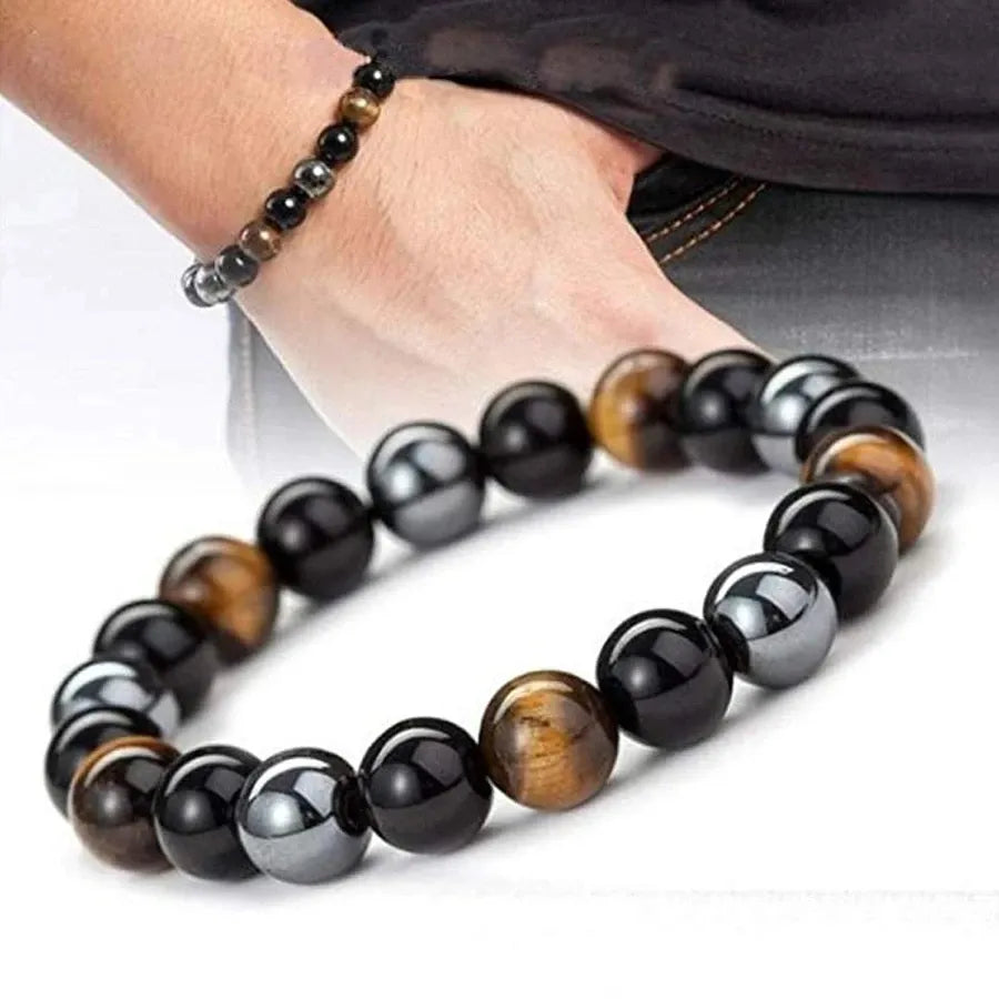 Schutzarmband aus Tigeraugeperlen, Obsidian, Hämatit