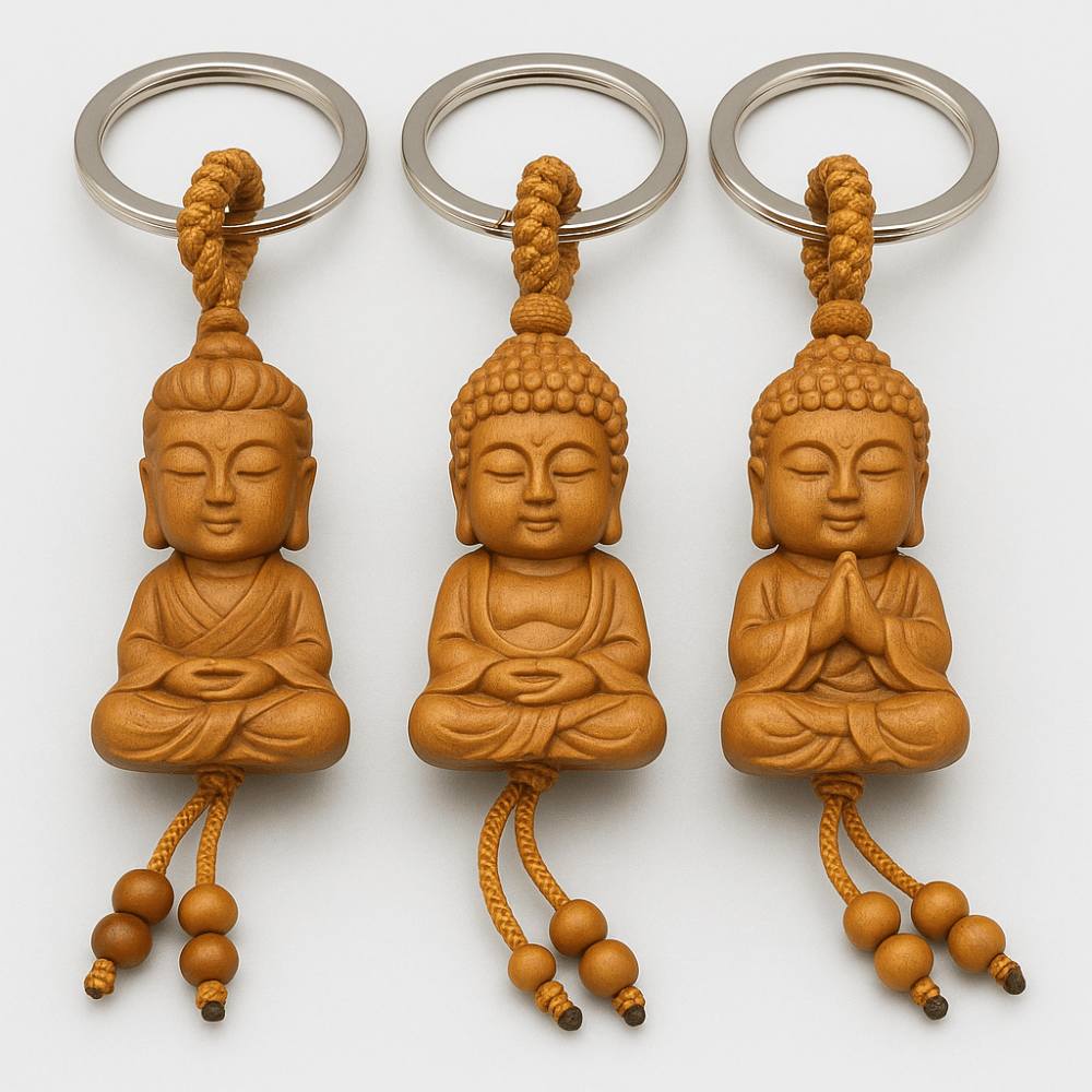 Kleiner Buddha-Schlüsselanhänger aus Holz