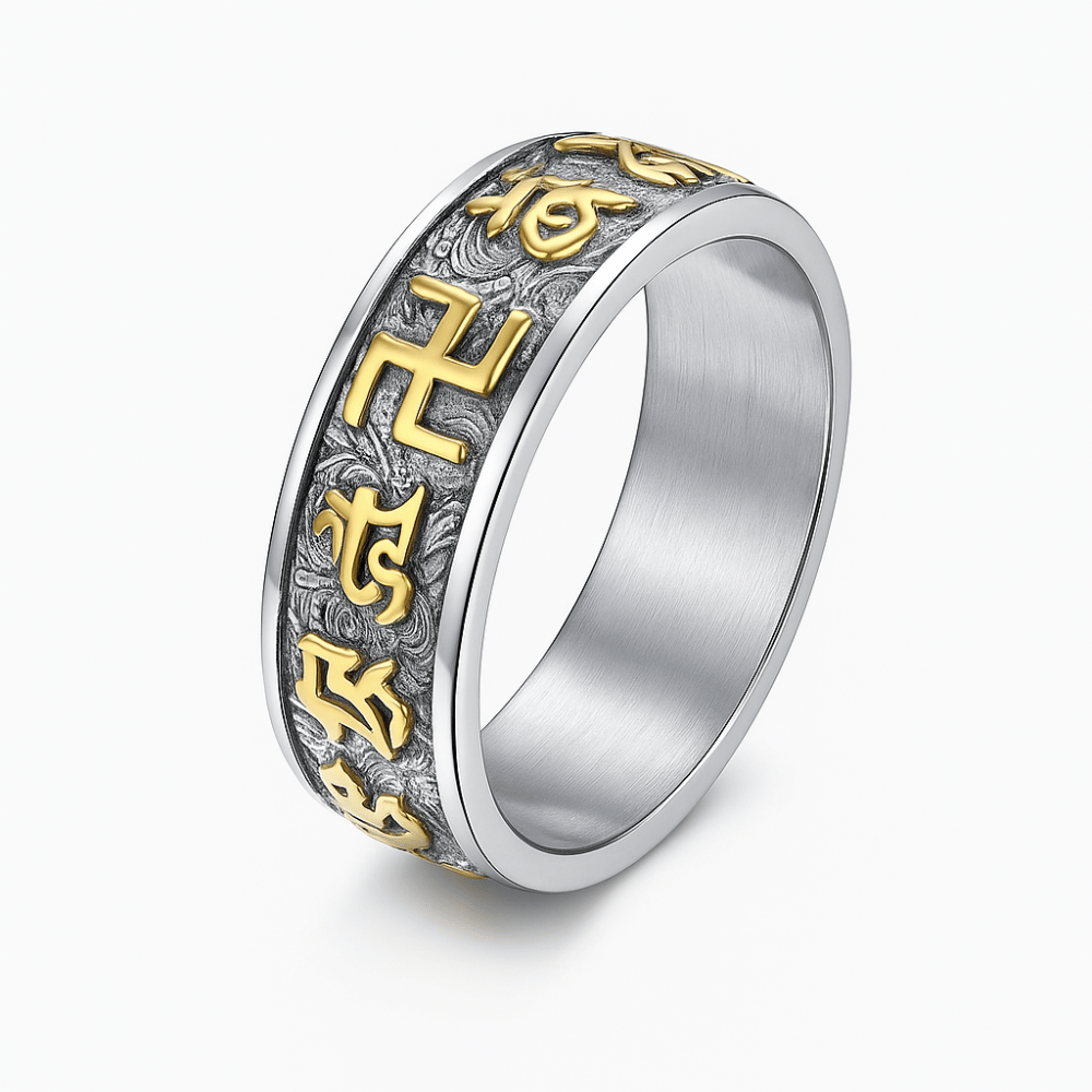 Anillo Mantra Budista de Plata