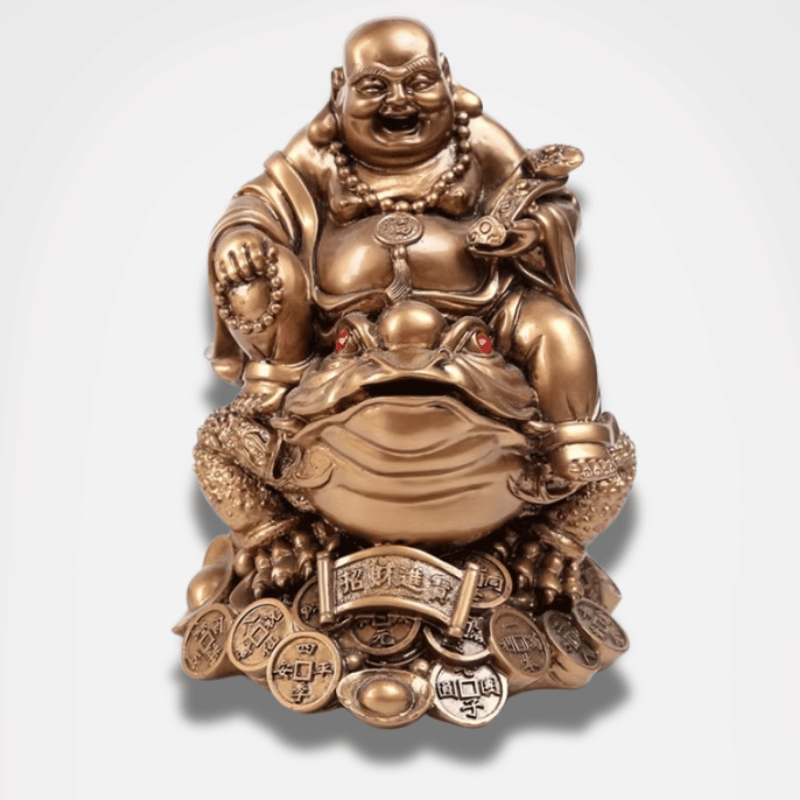 Buda sonriente sobre un sapo