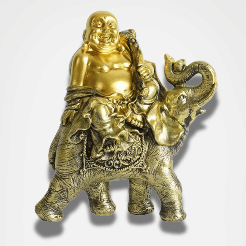 Bouddha rieur sur un éléphant