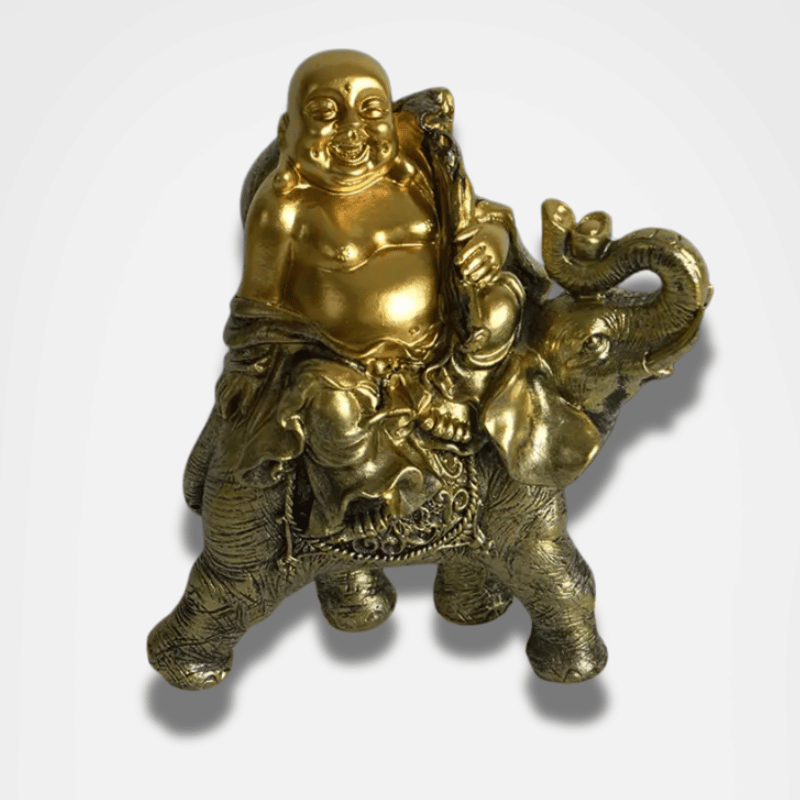 Bouddha rieur sur un éléphant