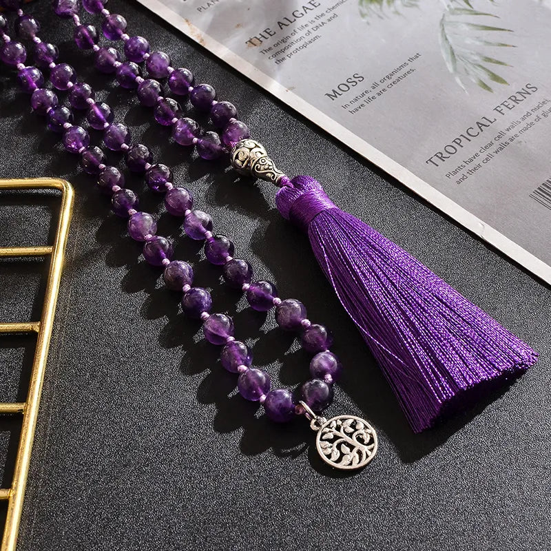 Tibetische Mala in Amethyst