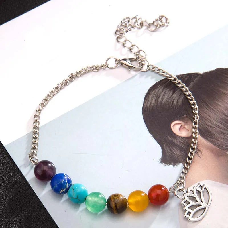 7-Chakra-Lotus-Armband aus Silber