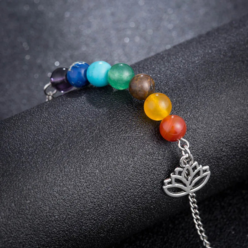 7-Chakra-Lotus-Armband aus Silber