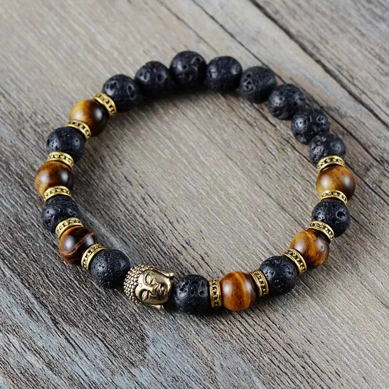 Bracelet Bouddha Oeil de Tigre Et Pierre de Lave