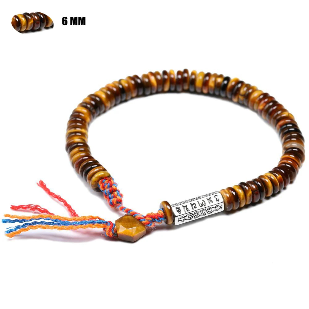 Tibetisches Mantra und Tigerauge-Armband