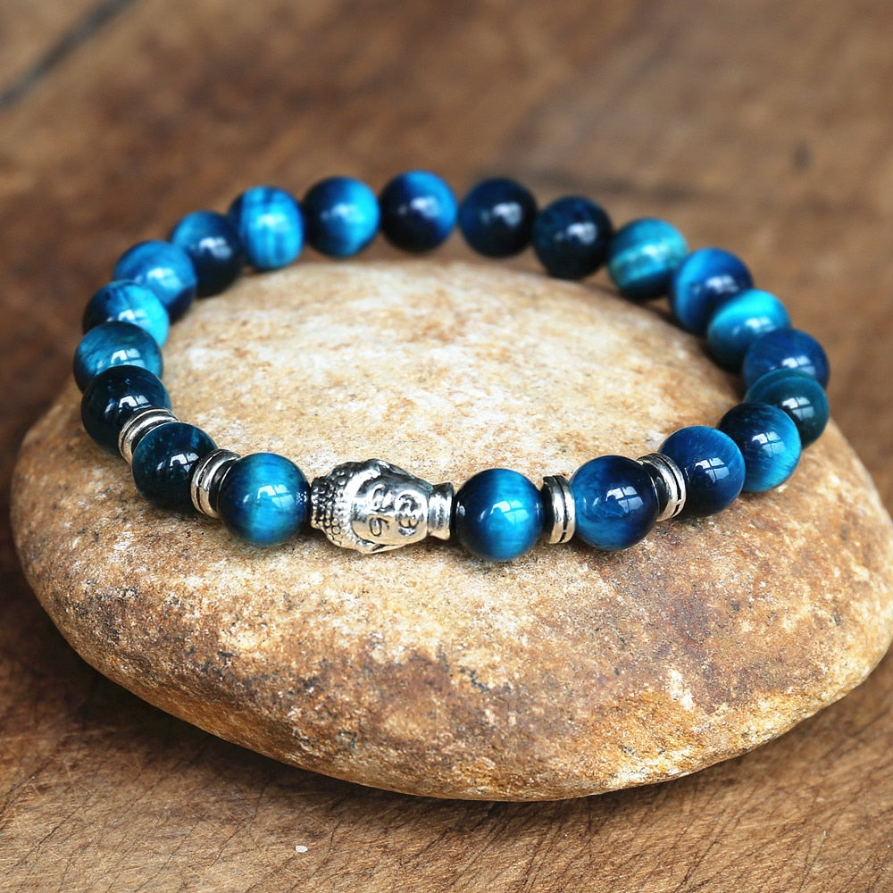 Bracelet Bouddha Perles Oeil de tigre Bleu