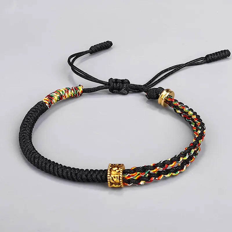 Bracelet Moine Tibétain Tressé Noir Et Jaune