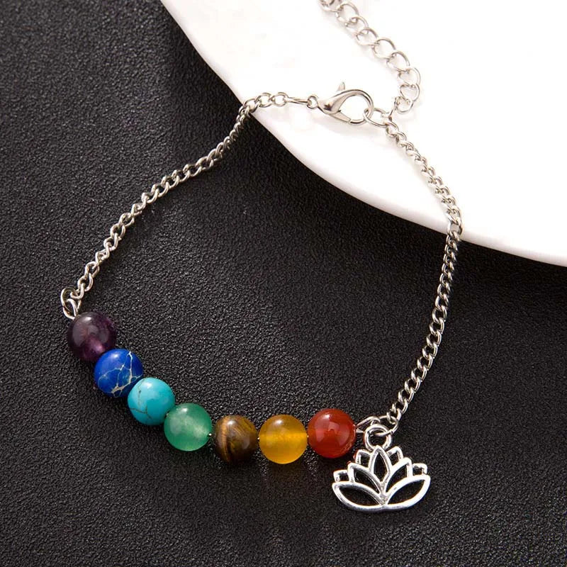 7-Chakra-Lotus-Armband aus Silber