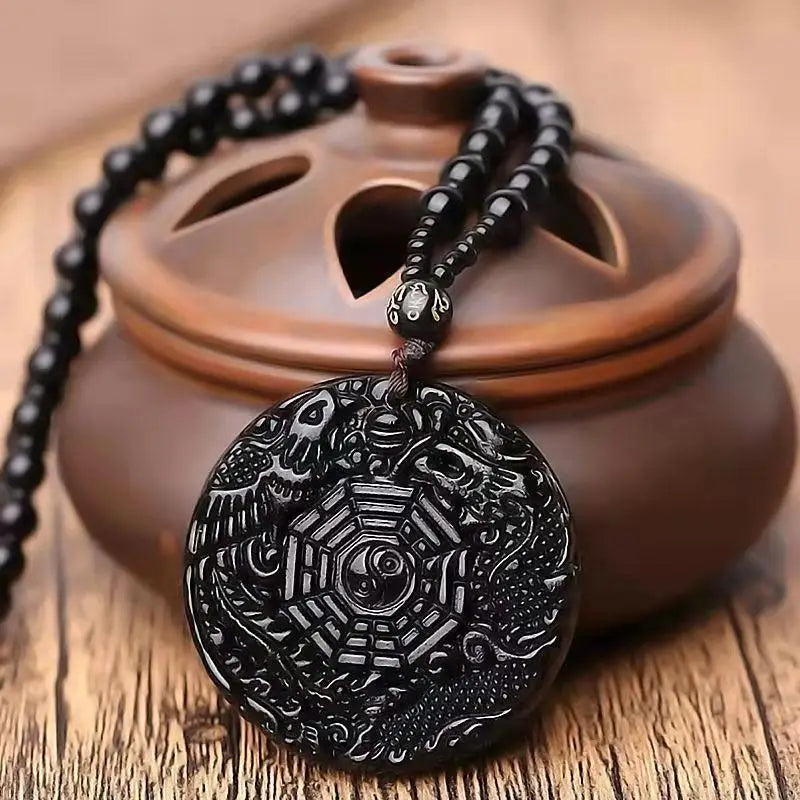 Amulette Bouddhiste Ying Yang Noir