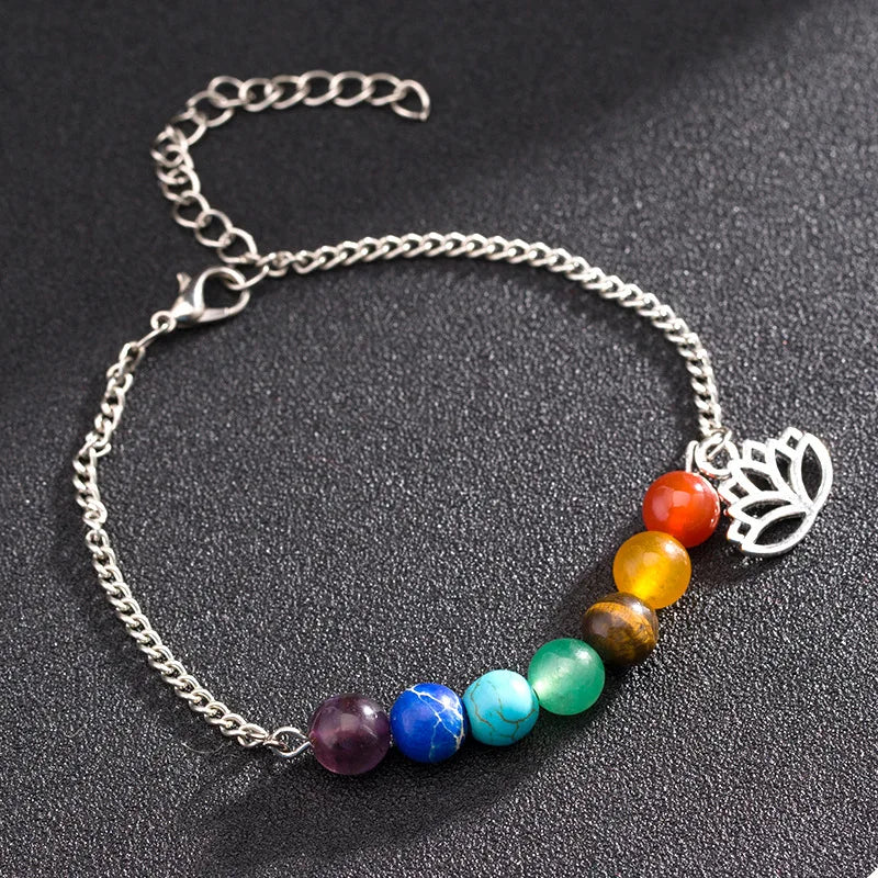 7-Chakra-Lotus-Armband aus Silber
