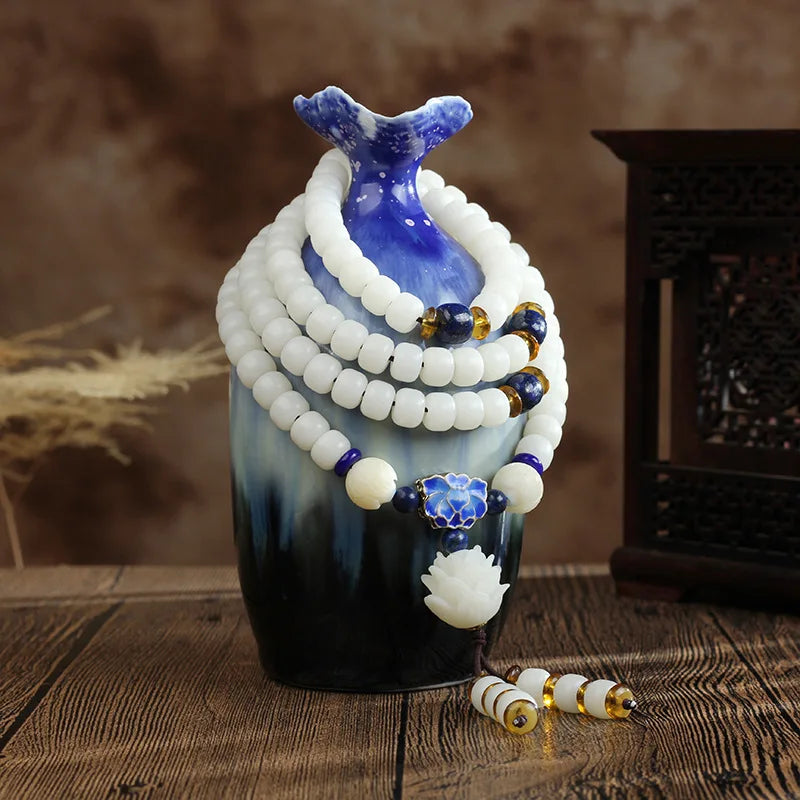 Mala Tibétain Pierre Blanche