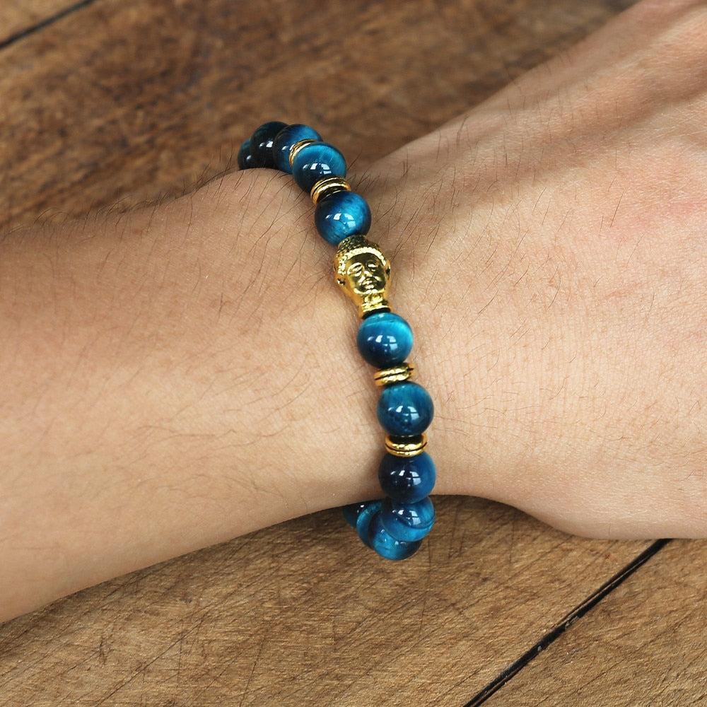 Bracelet Bouddha Perles Oeil de tigre Bleu