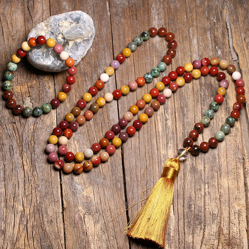 Bracelet Mala en Jaspe Mokaïte et Obsidienne Acajou