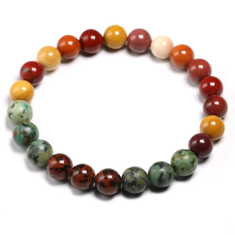 Bracelet Mala en Jaspe Mokaïte et Obsidienne Acajou