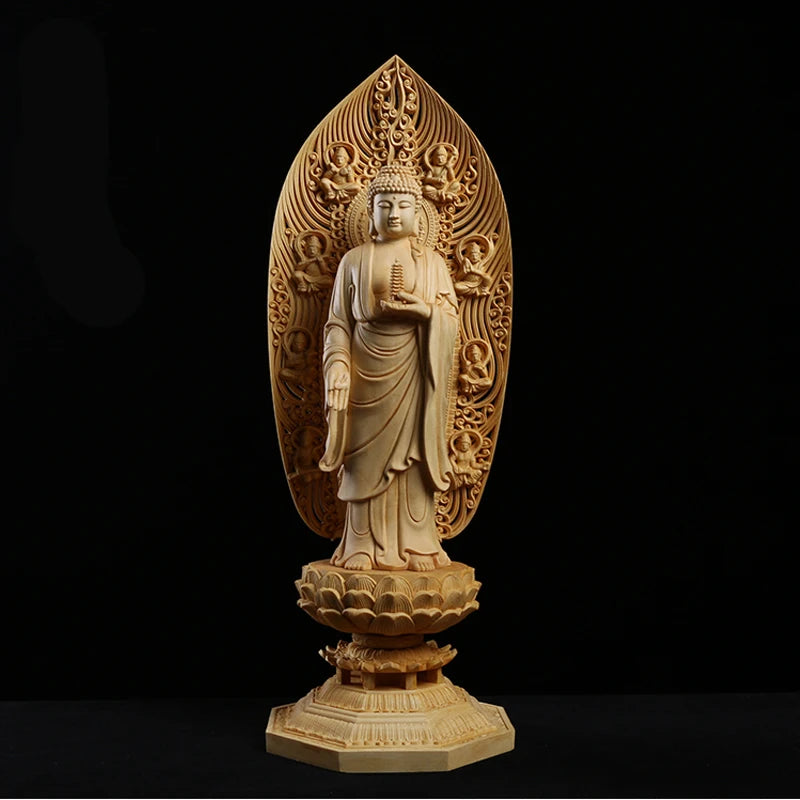 Grande statue de Bouddha en bois massif