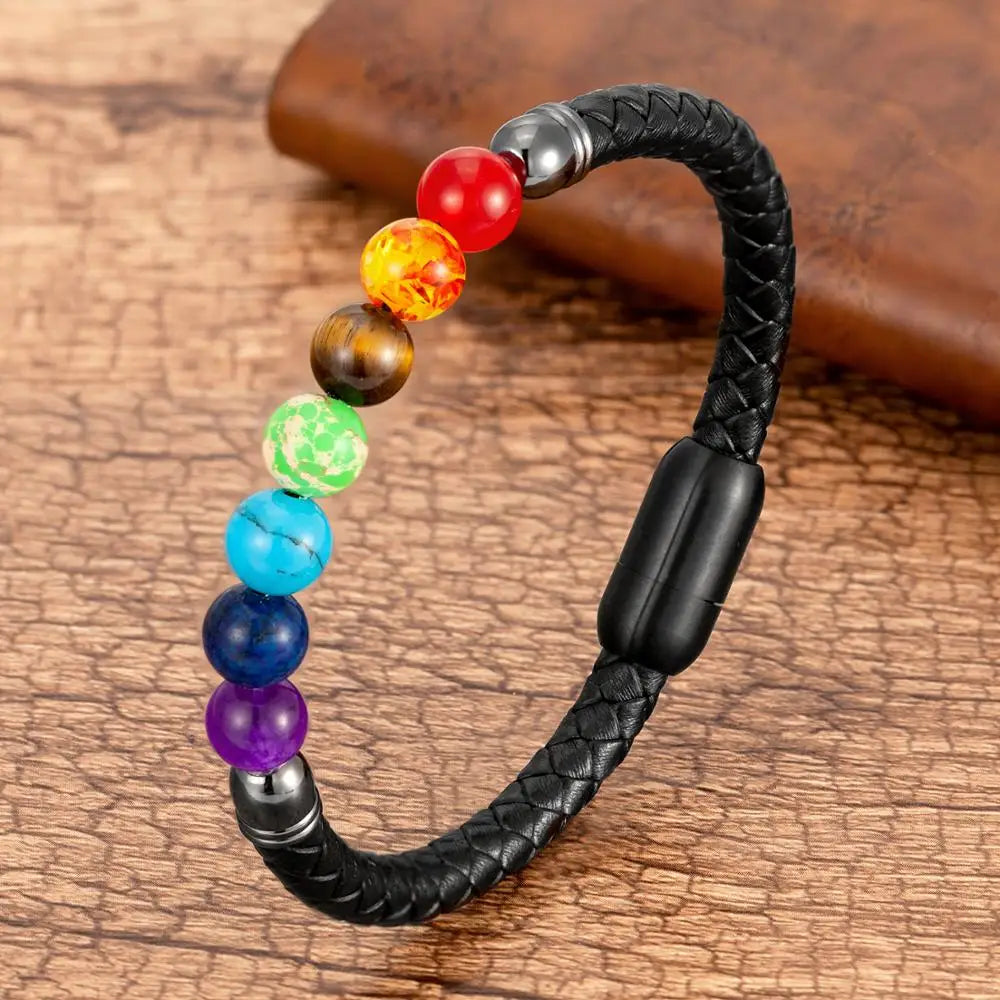Bracelet Bouddhiste 7 Chakras Cuir