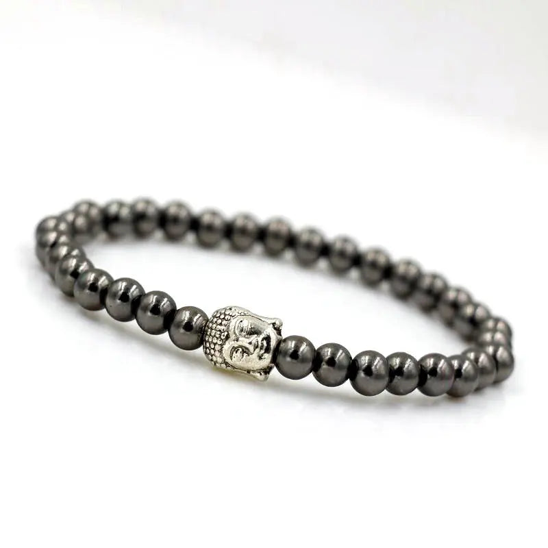 Silbernes Buddha-Armband und Hämatitperlen