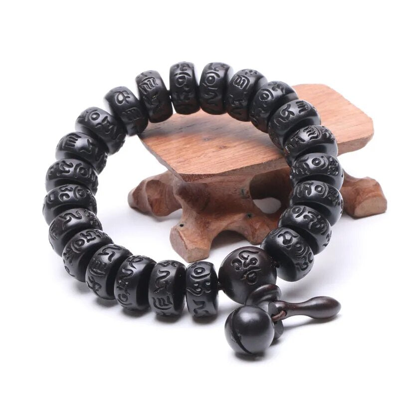 Bracelet Mala Perles en Bois Gravé
