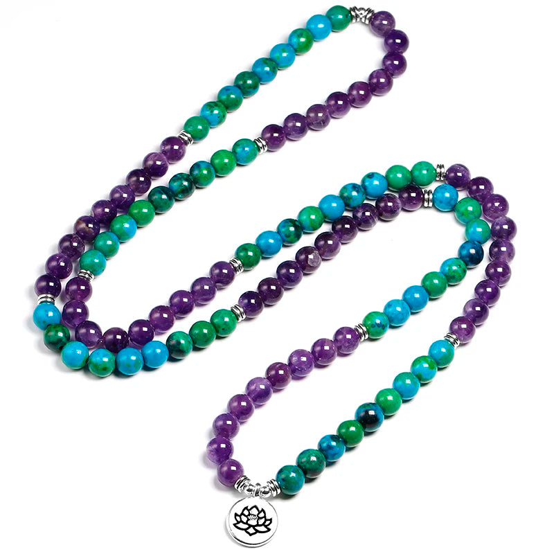 Collier Mala Chrysocolle Et Améthyste