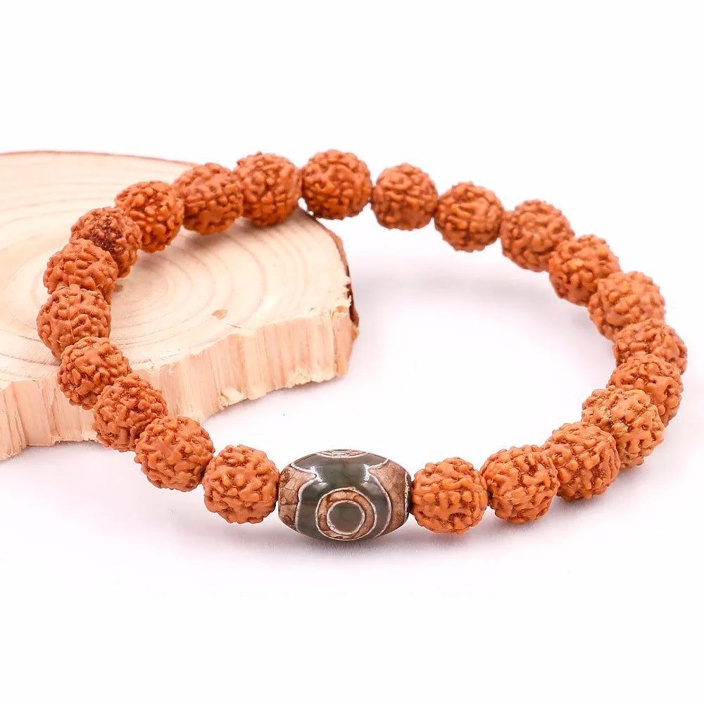 Bracelet Mala Rudraksha avec Perle Dzi Œil Tibétain