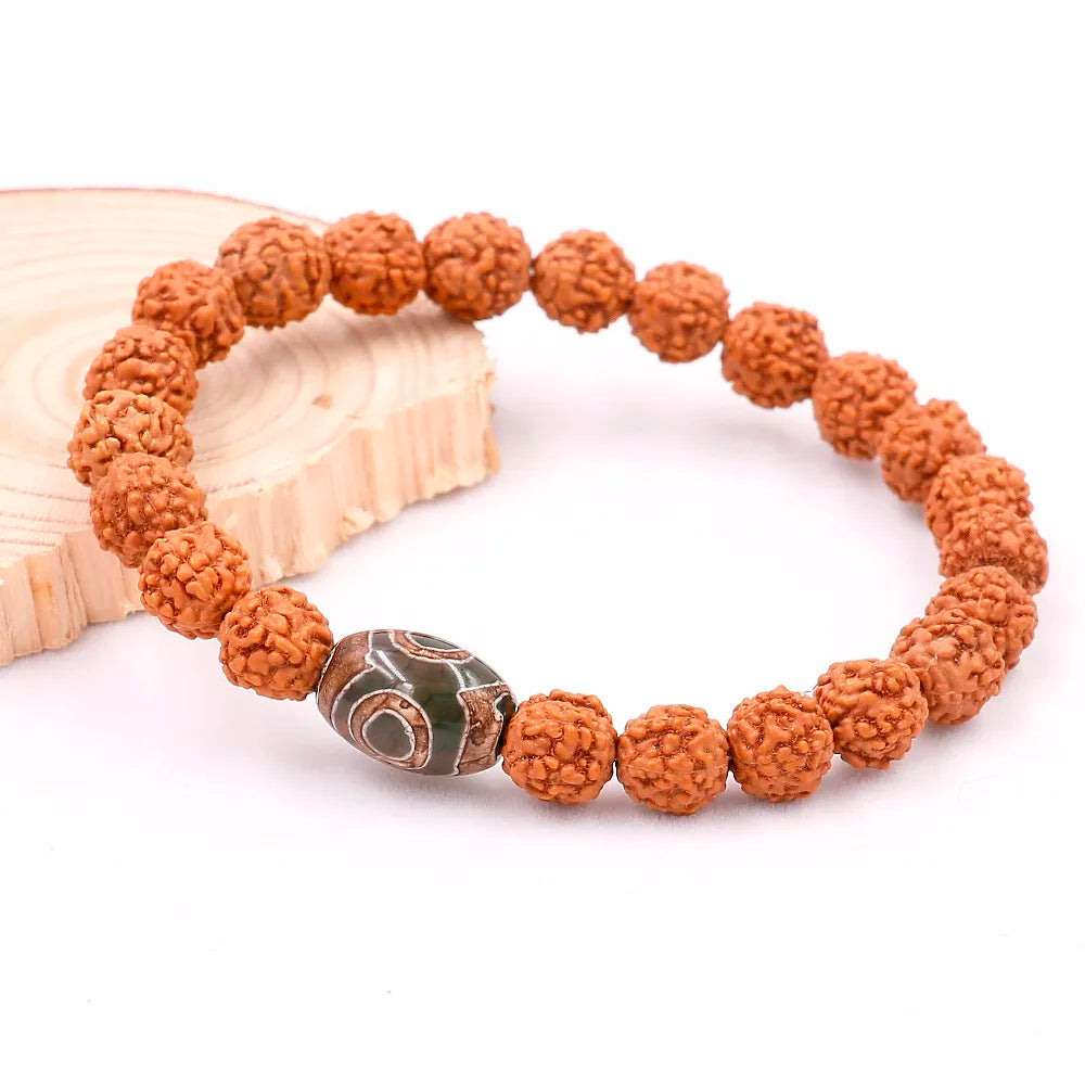 Bracelet Mala Rudraksha avec Perle Dzi Œil Tibétain