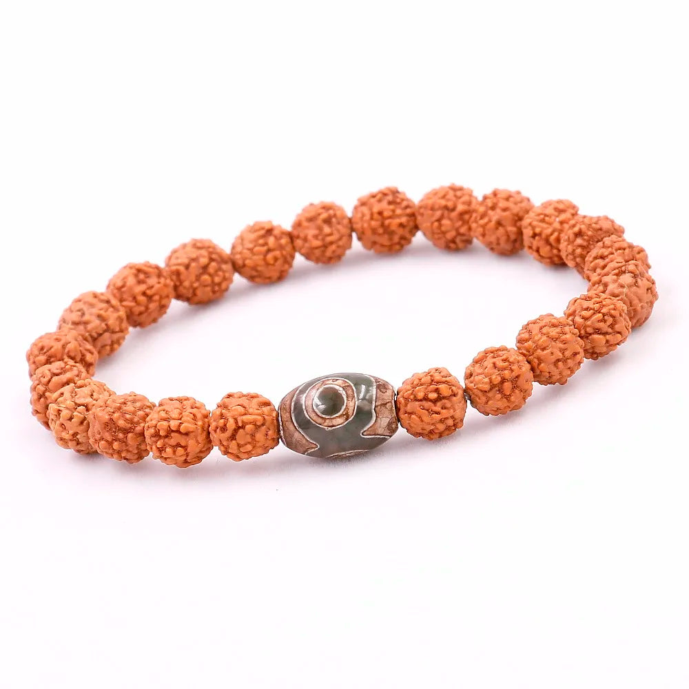 Bracelet Mala Rudraksha avec Perle Dzi Œil Tibétain