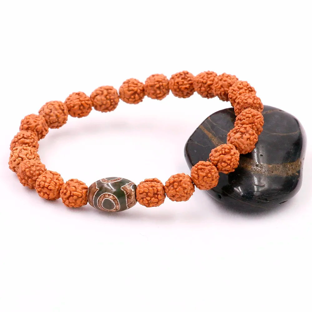 Bracelet Mala Rudraksha avec Perle Dzi Œil Tibétain