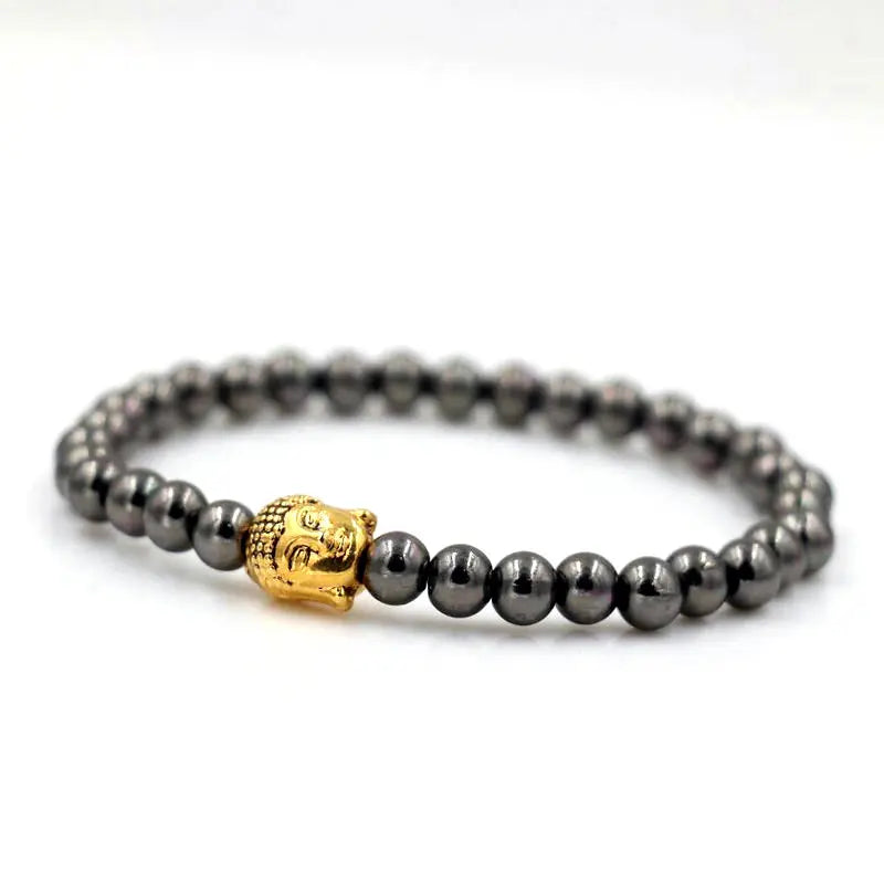 Silbernes Buddha-Armband und Hämatitperlen