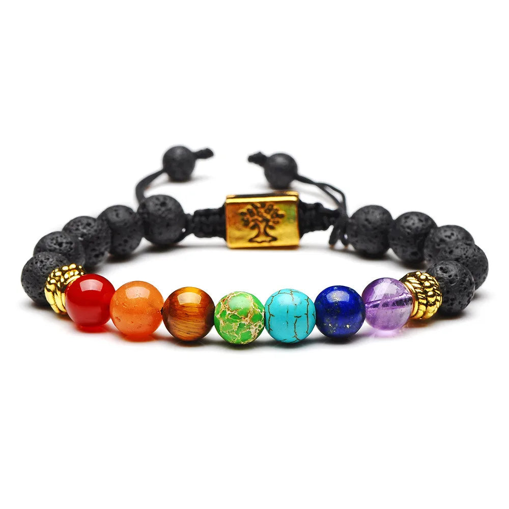 Armband 7 Chakren Lavastein und Baum des Lebens