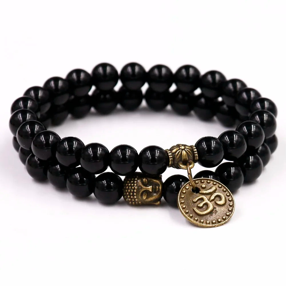 Bracelet Avec Tete de Bouddha Motif Om