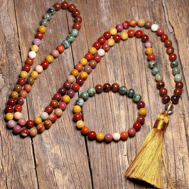Bracelet Mala en Jaspe Mokaïte et Obsidienne Acajou