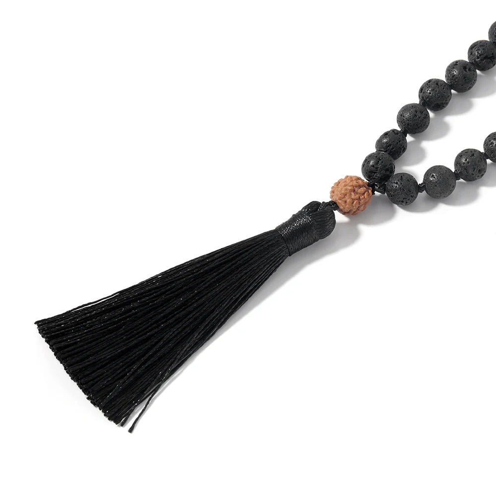 Mala Tibétain en Rudraksha Et Pierres de Lave