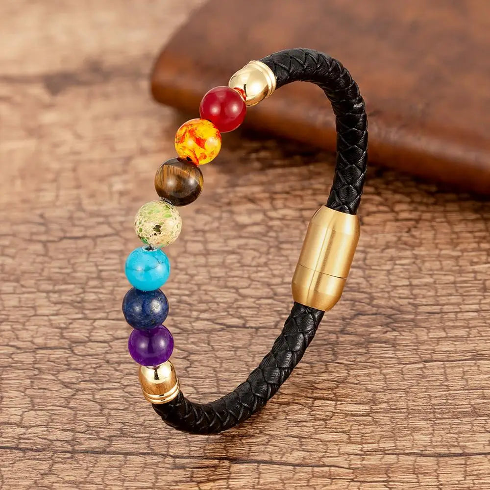 Bracelet Bouddhiste 7 Chakras Cuir