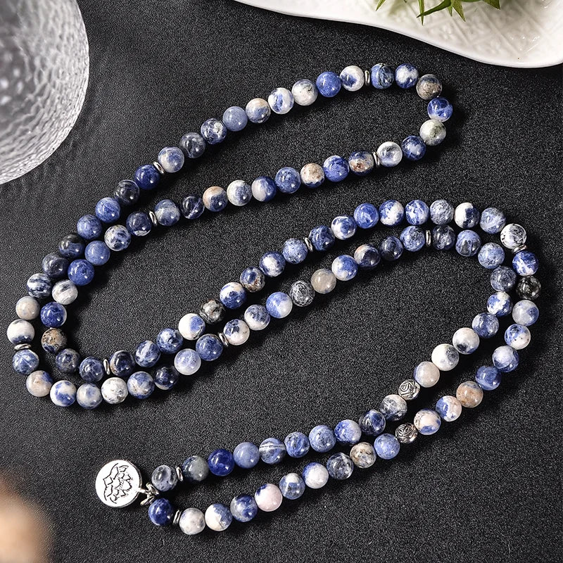 Mala Tibétain en Pierre Avec Fleur de Lotus
