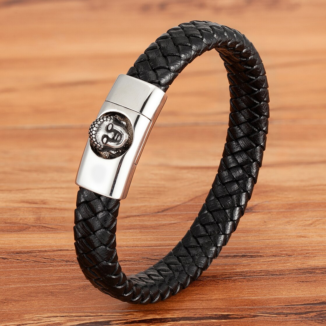 Thailändisches Buddha-Kopf-Lederarmband