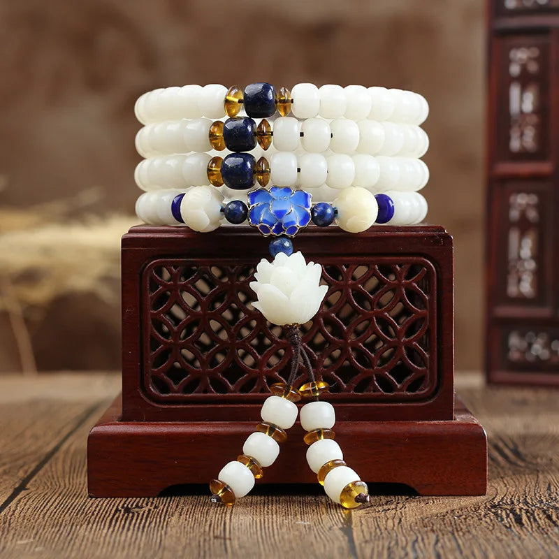 Mala Tibétain Pierre Blanche