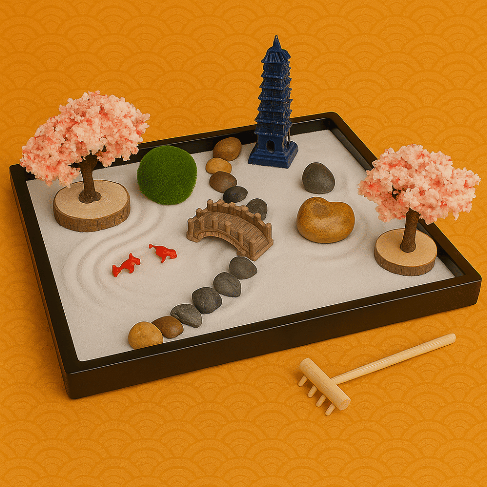 Mini Jardin Zen Japonais avec Cerisiers et Pagode