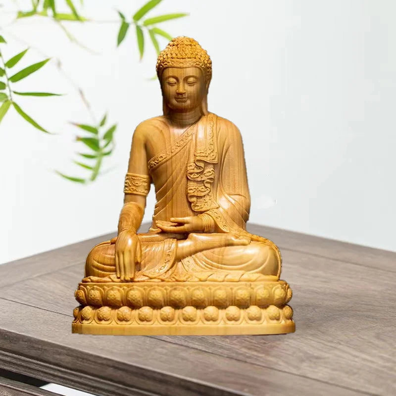 Statue Bouddha en Bois de Cyprès sculpté à la main