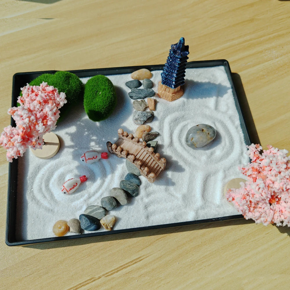 Mini Jardin Zen Japonais avec Cerisiers et Pagode