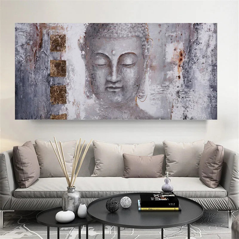 Toile d'Art Bouddha Argenté Texturé
