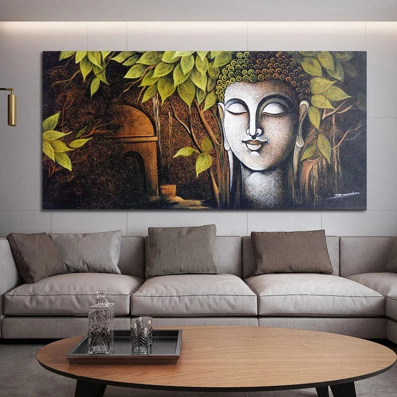 Toile d'Art Bouddha Argenté Texturé