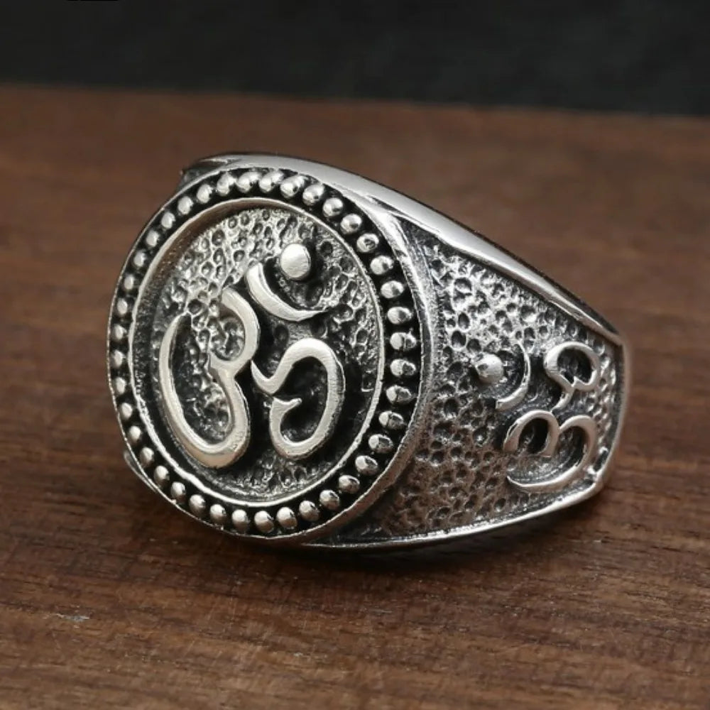Bague en Argent Homme Bouddhiste Motif Om