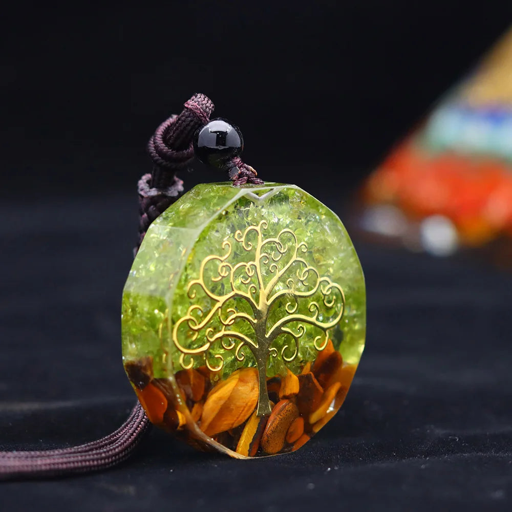 Pendentif Orgonite Oeil de Tigre Et Arbre de Vie