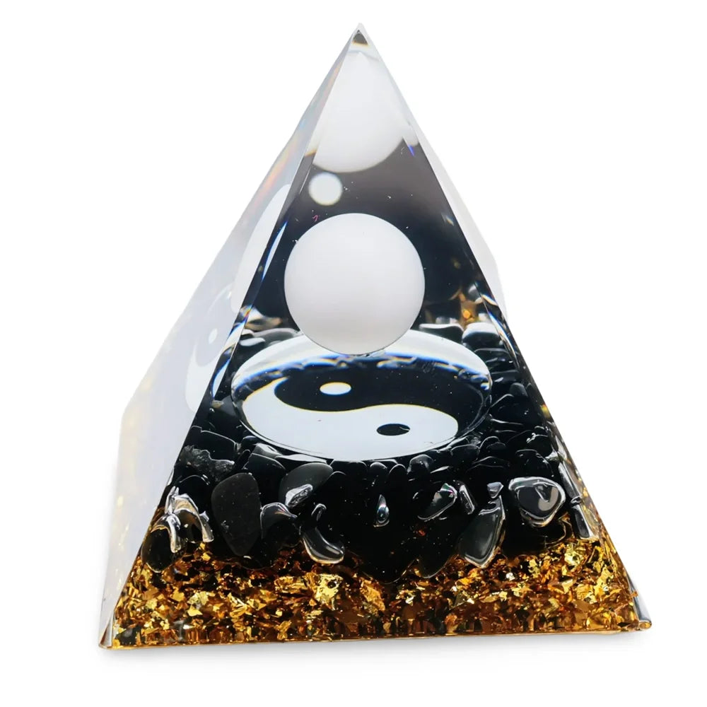 Pyramide Orgonite Yin-Yang avec Sphère Blanche