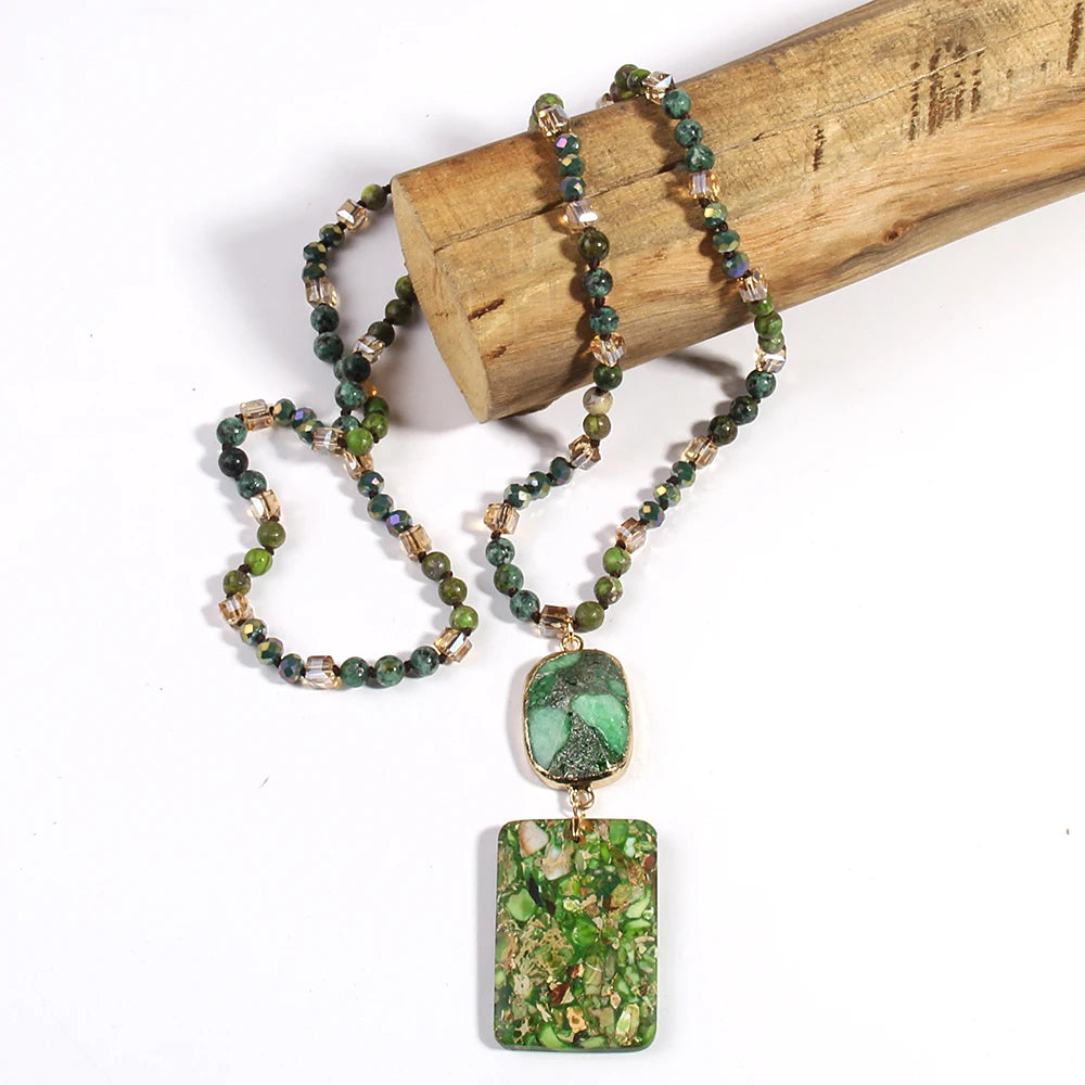 Collier Cristal Pierre Verte Rectangulaire