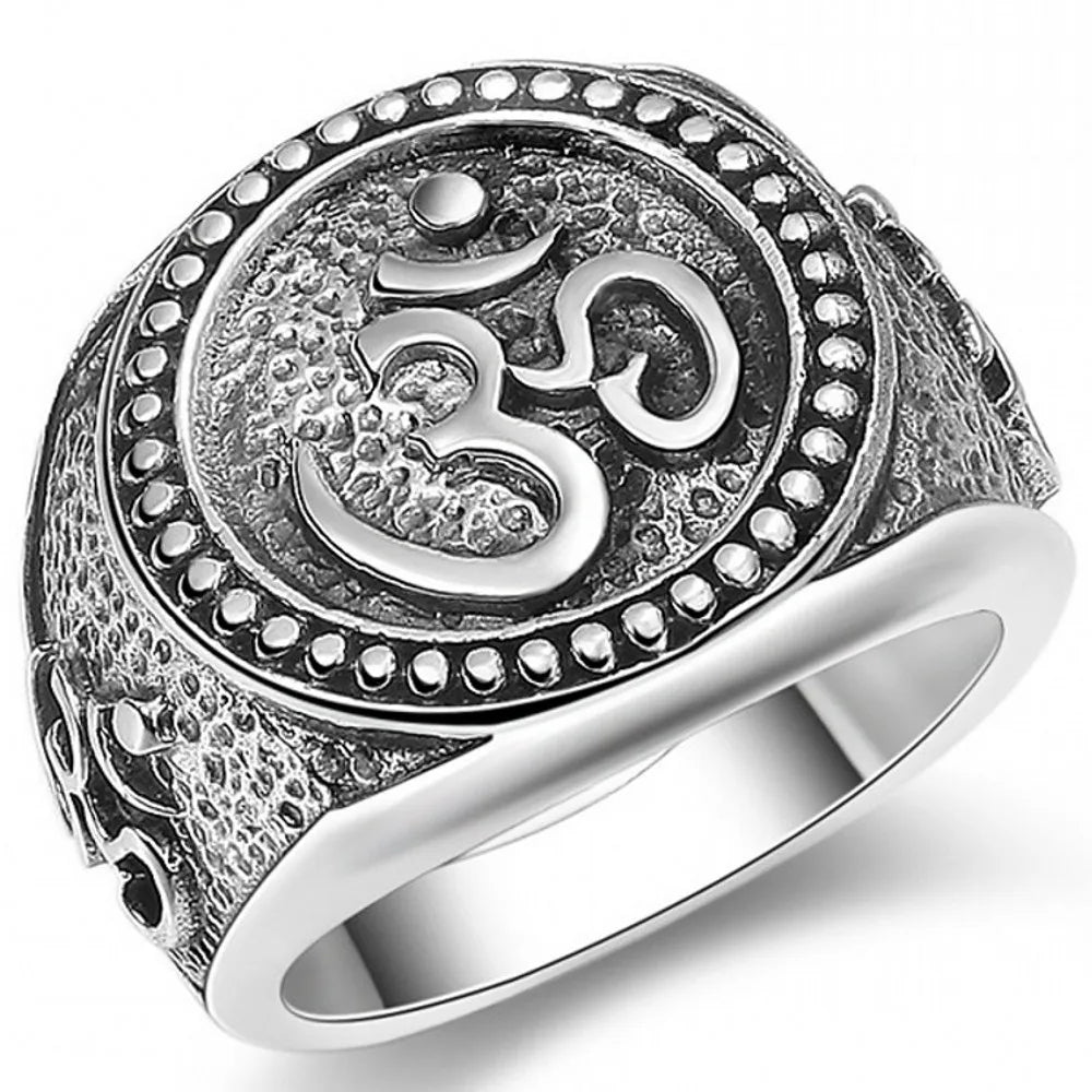 Buddhistischer Herren-Silberring mit Om-Muster
