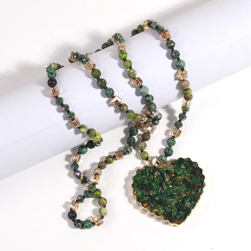 Collier Coeur Pierre Naturelle Verte