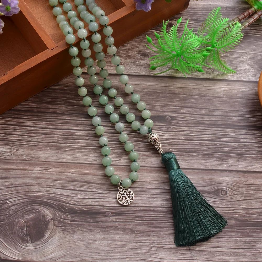 Burmesische Jade-Perlen-Mala-Halskette